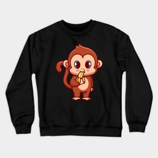 Cute Monkey Eating Banana Cartoon Crewneck Sweatshirt